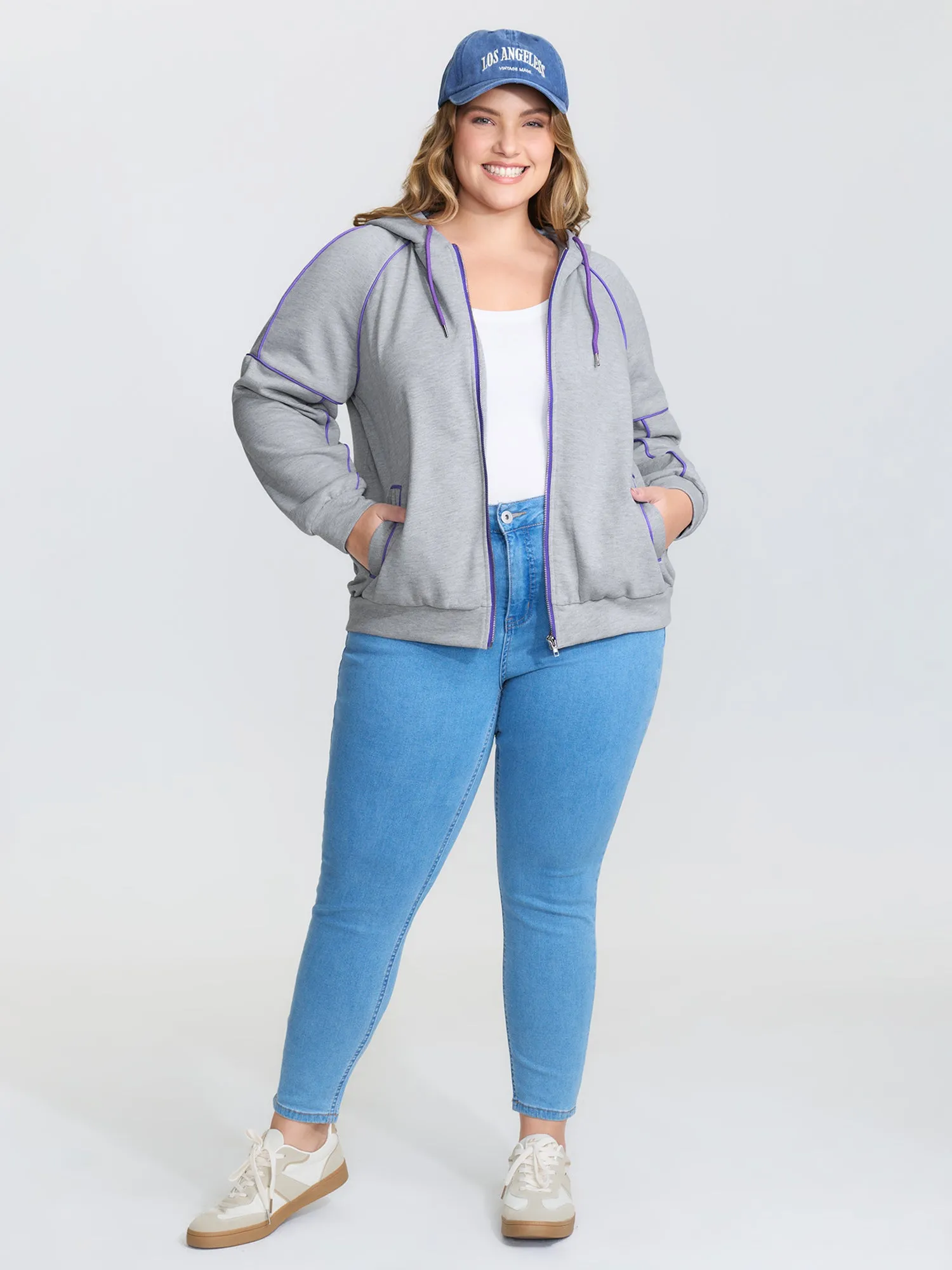 Color Contrast Drop Shoulder Hooded Jacket sold by Bloomchic product image thumbnail 3