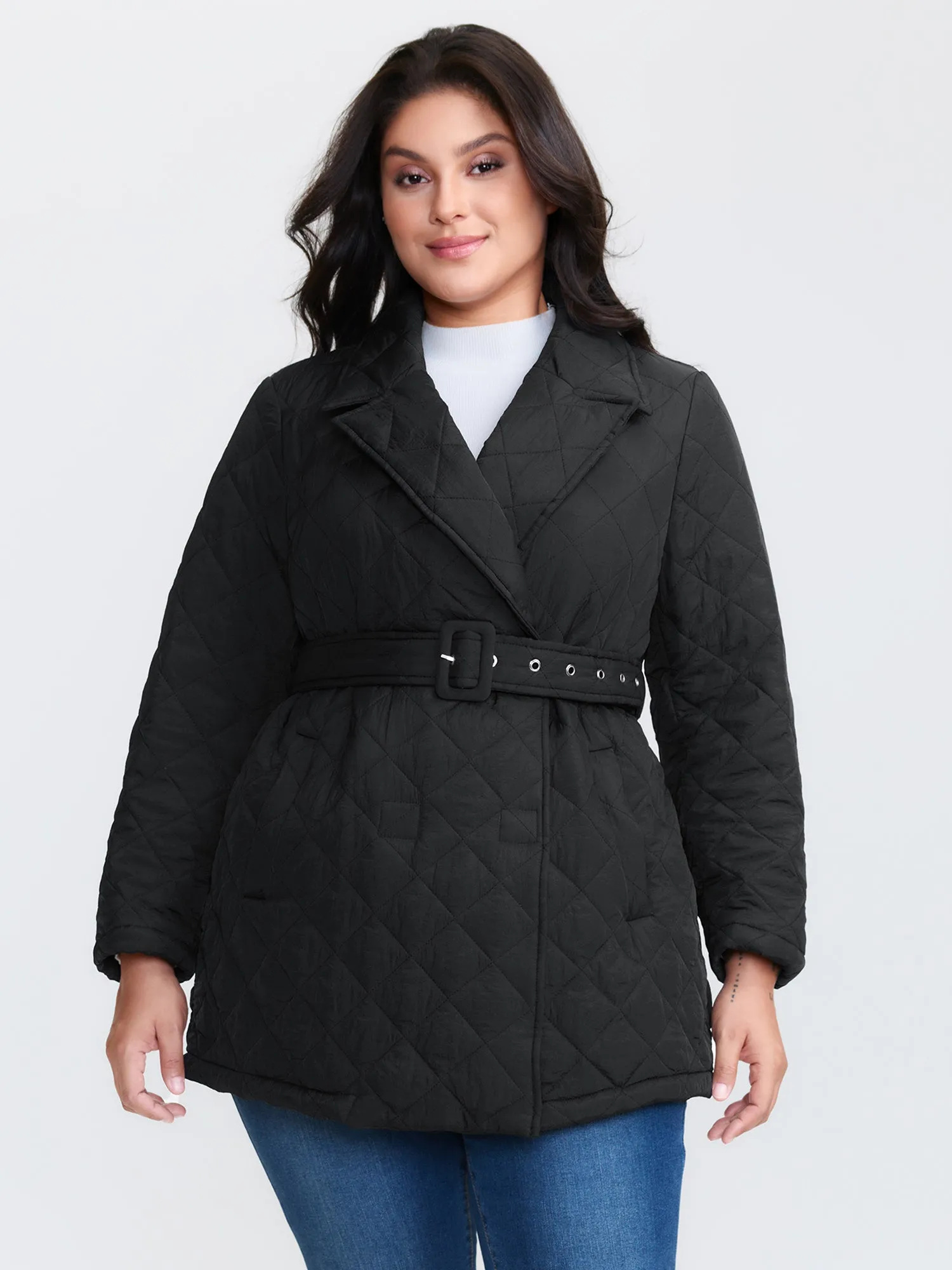 Quilted Adjustable Belt Solid Color Coat sold by Bloomchic