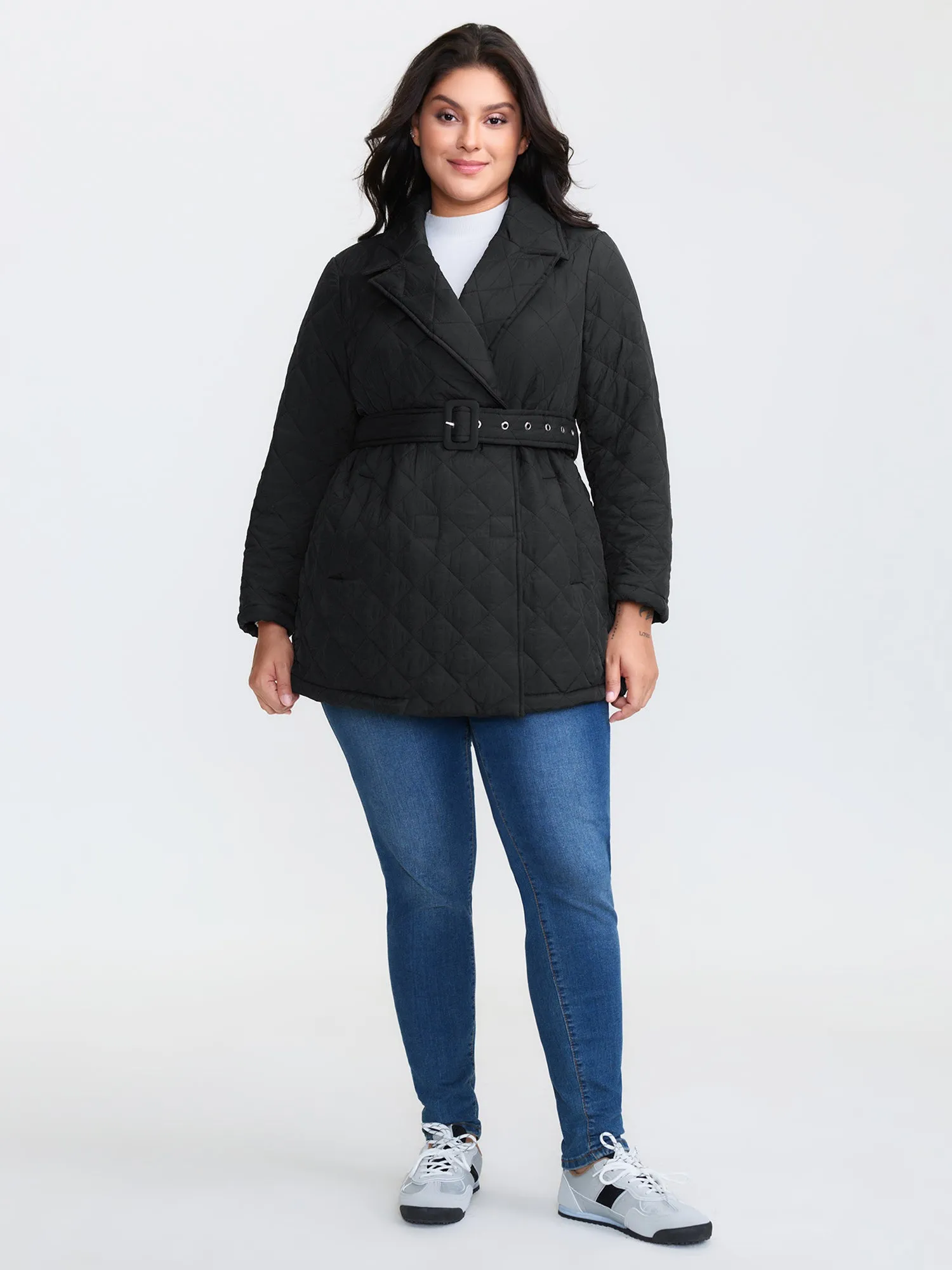 Quilted Adjustable Belt Solid Color Coat sold by Bloomchic product image thumbnail 3