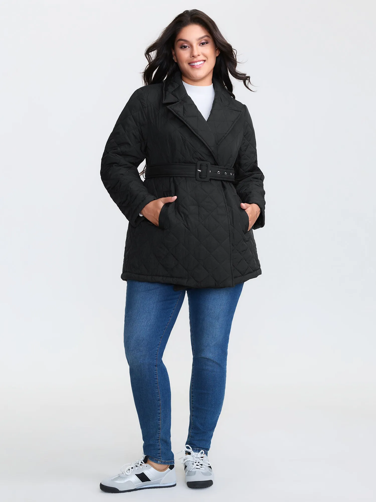 Quilted Adjustable Belt Solid Color Coat sold by Bloomchic product image thumbnail 2