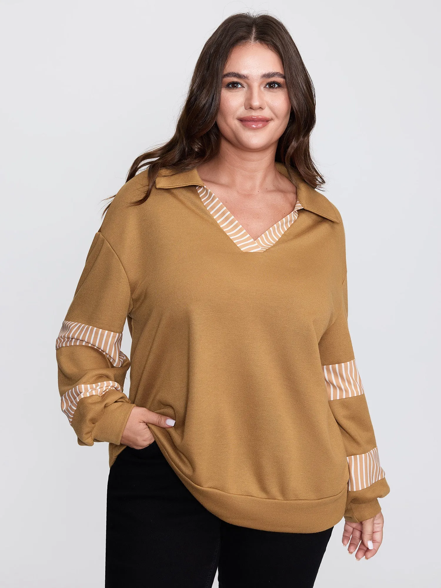 Color Stripe Collar Sweatshirt sold by Bloomchic