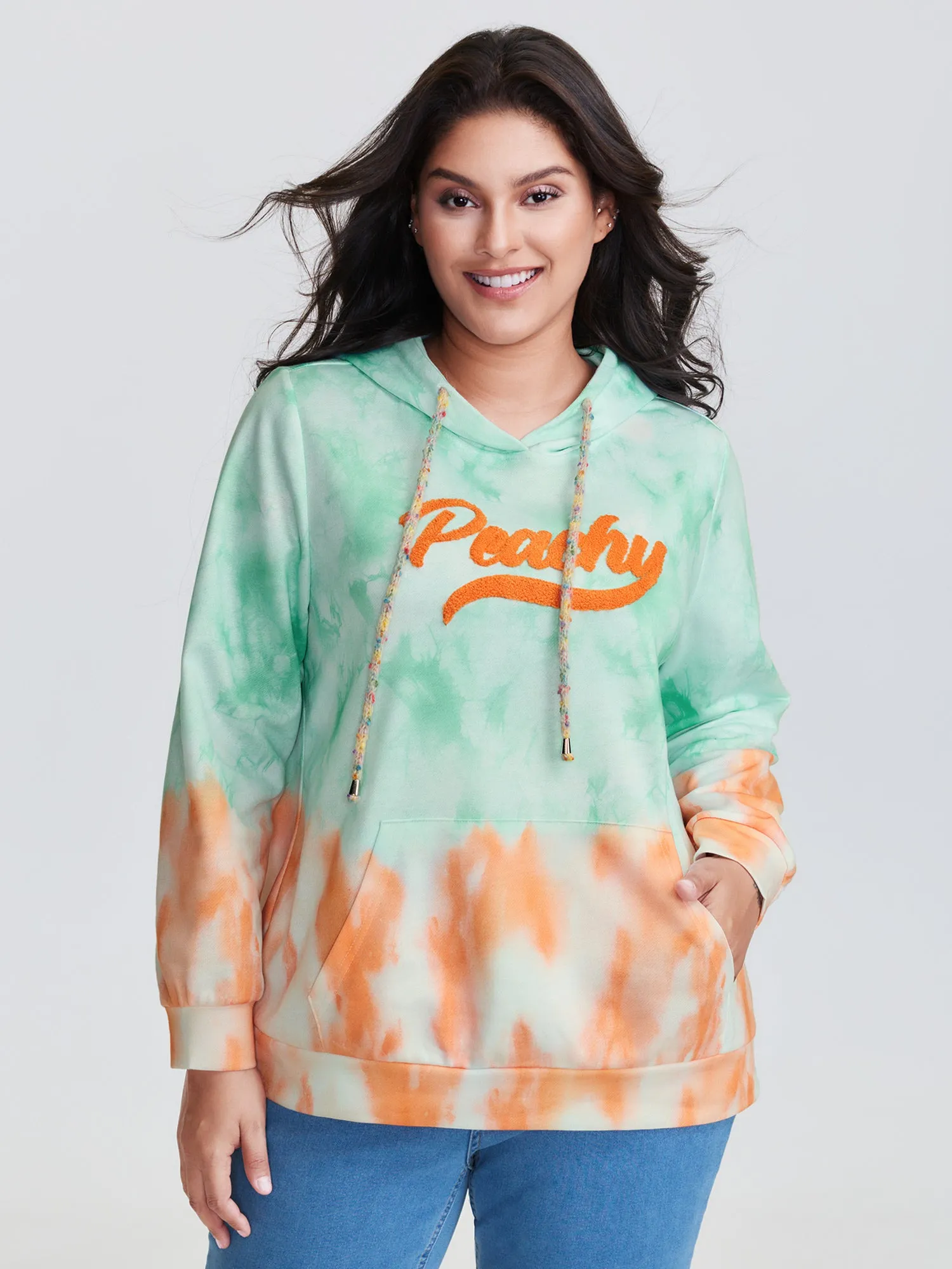 Tie-Dye Peachy Motif Hoodie sold by Bloomchic