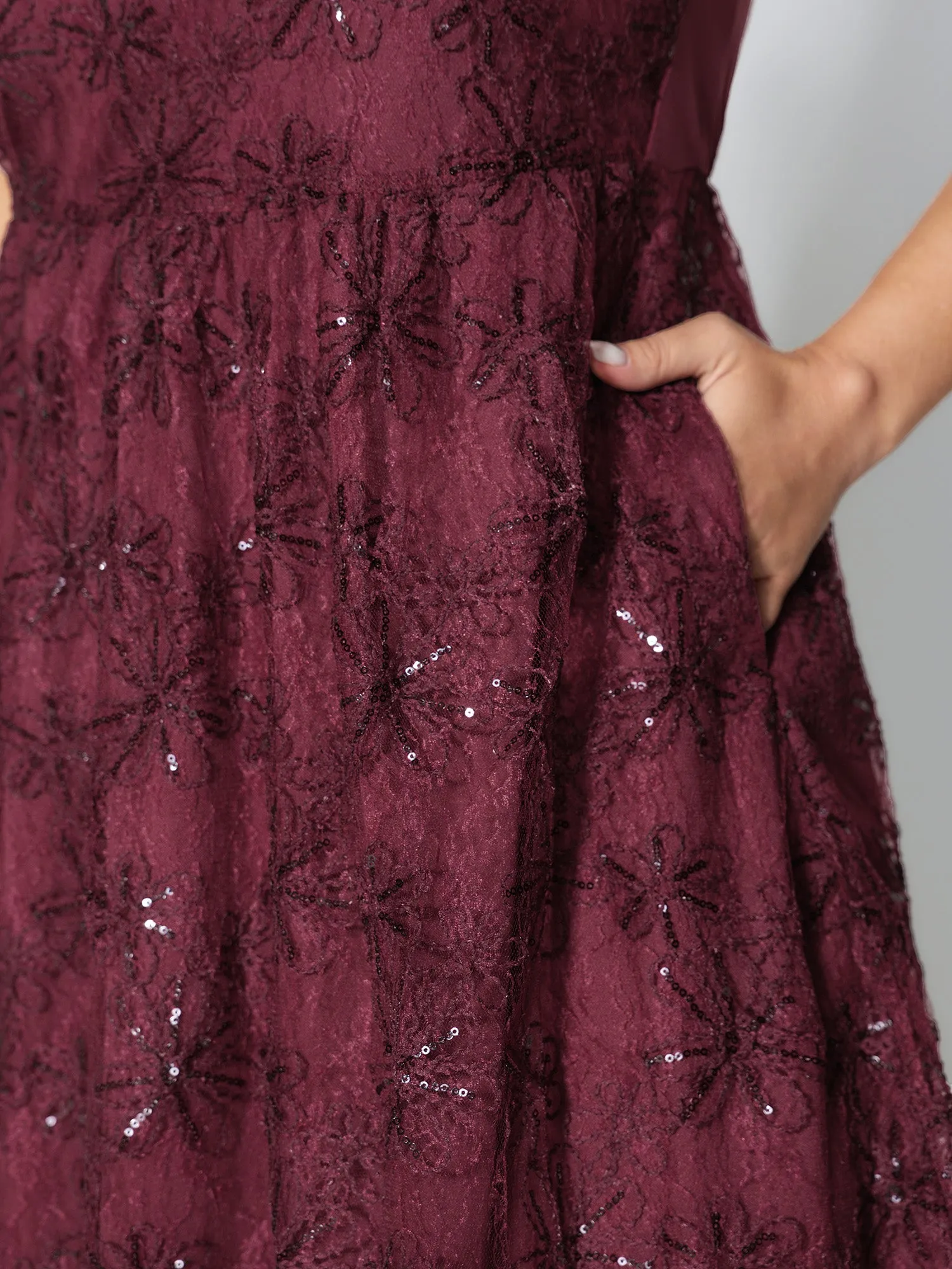 Sequin Floral Mesh Pockets Midi Dress sold by Bloomchic product image thumbnail 4