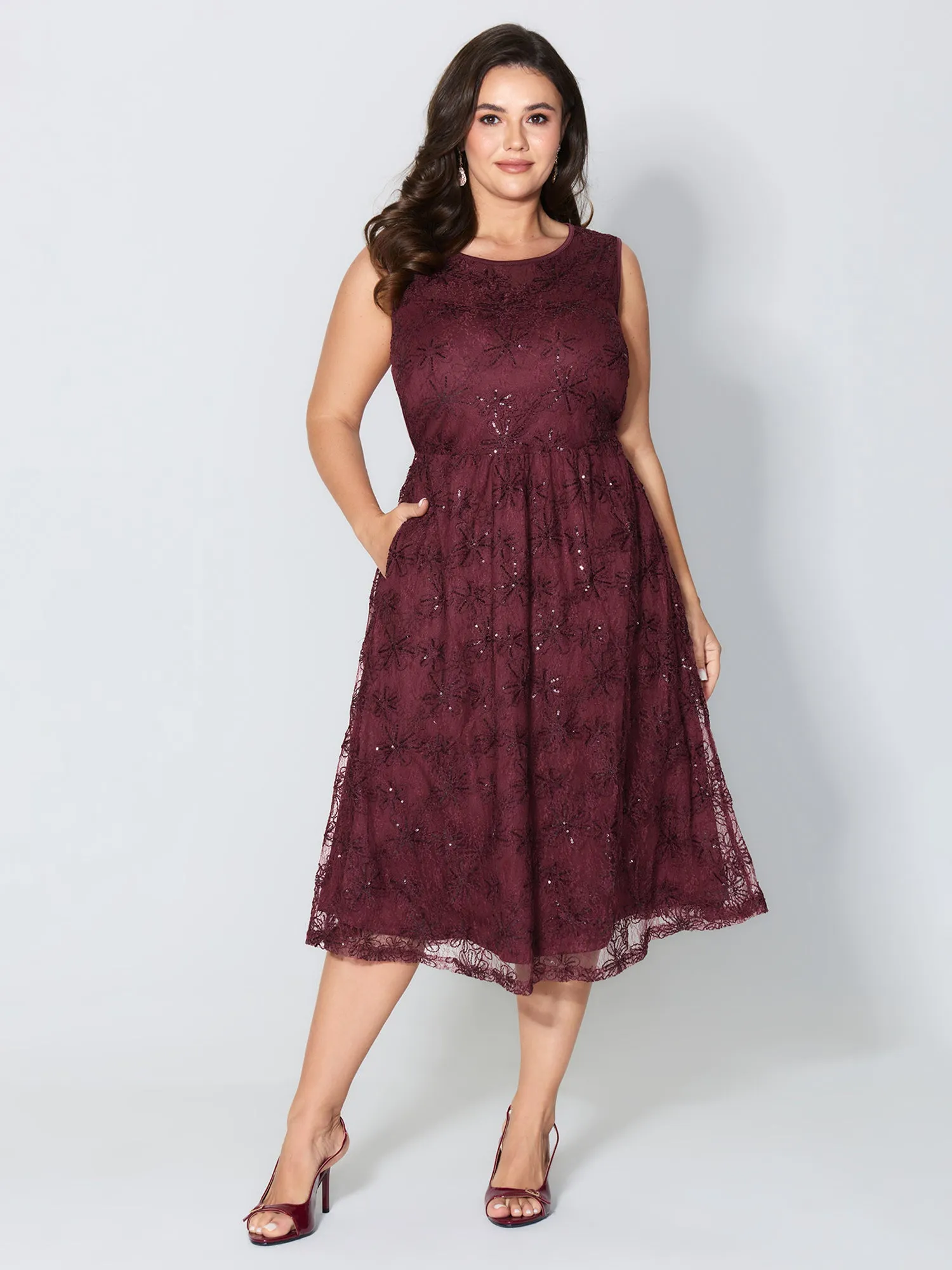 Sequin Floral Mesh Pockets Midi Dress sold by Bloomchic product image thumbnail 2