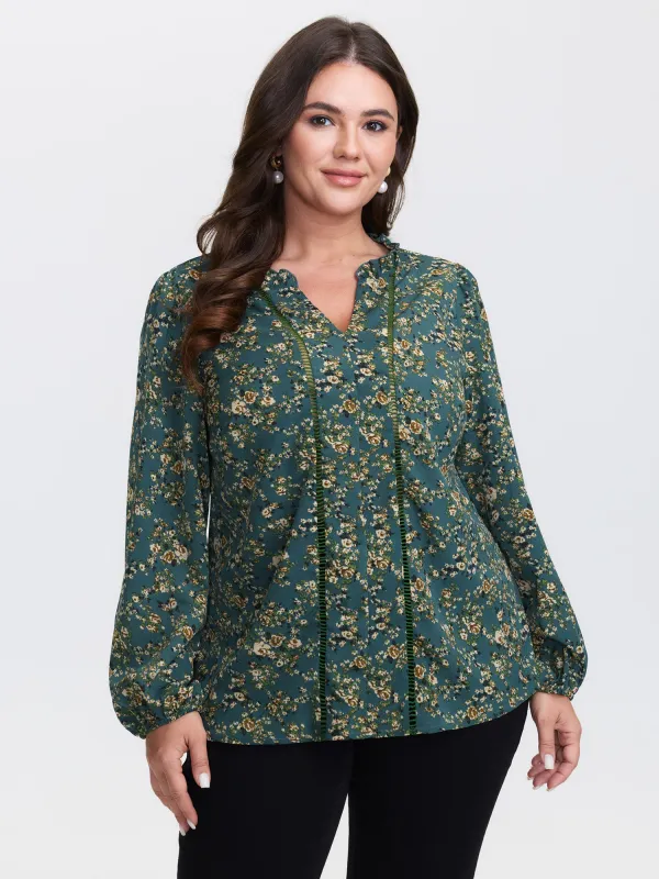 Floral Print Lace Trim Blouse sold by Bloomchic