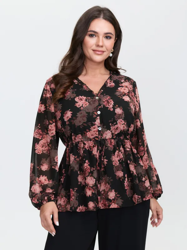 Floral Print Sheer Ruffled Blouse sold by Bloomchic