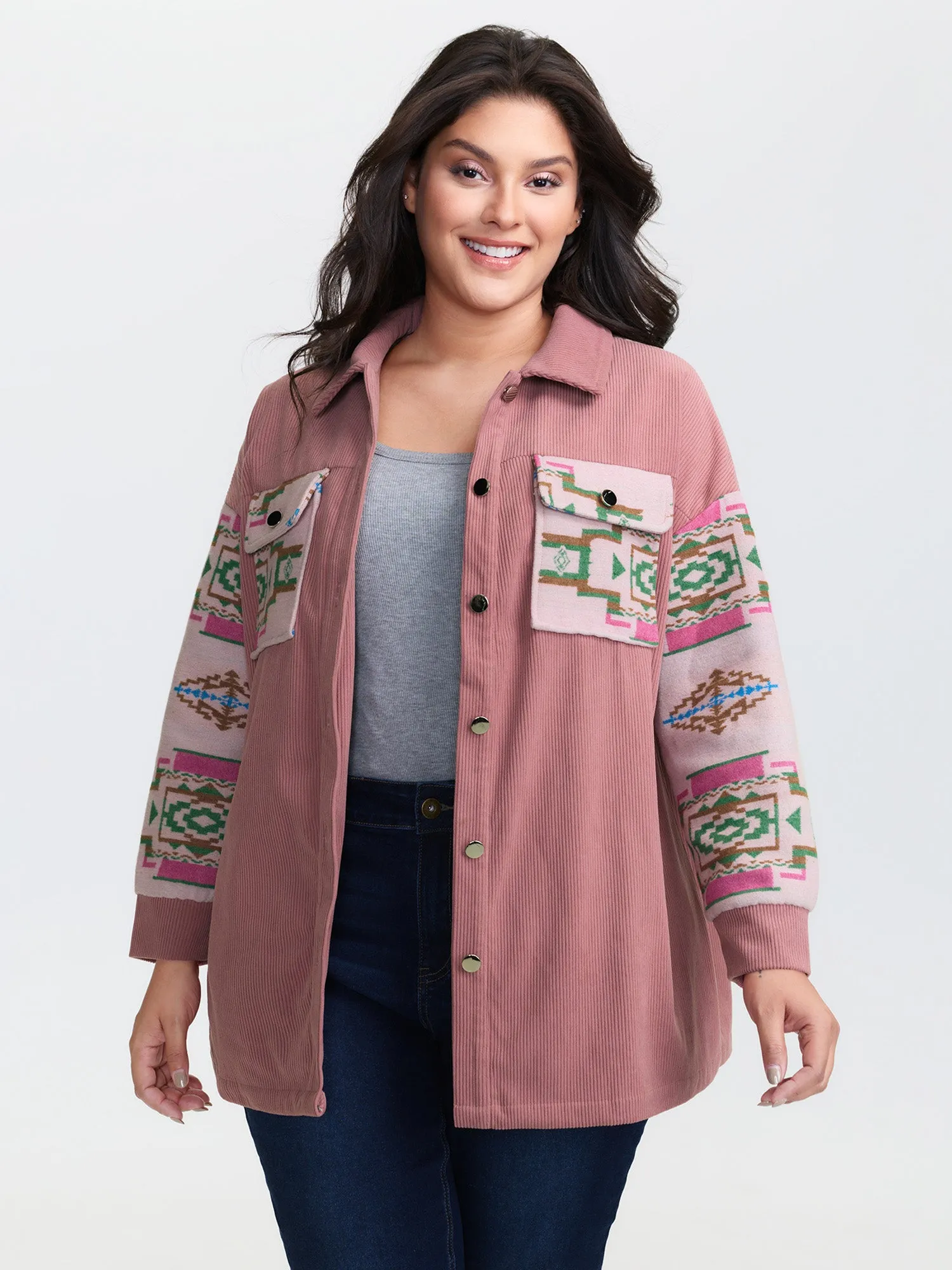 Abstract Print Color Contrast Button-Down Shirt sold by Bloomchic