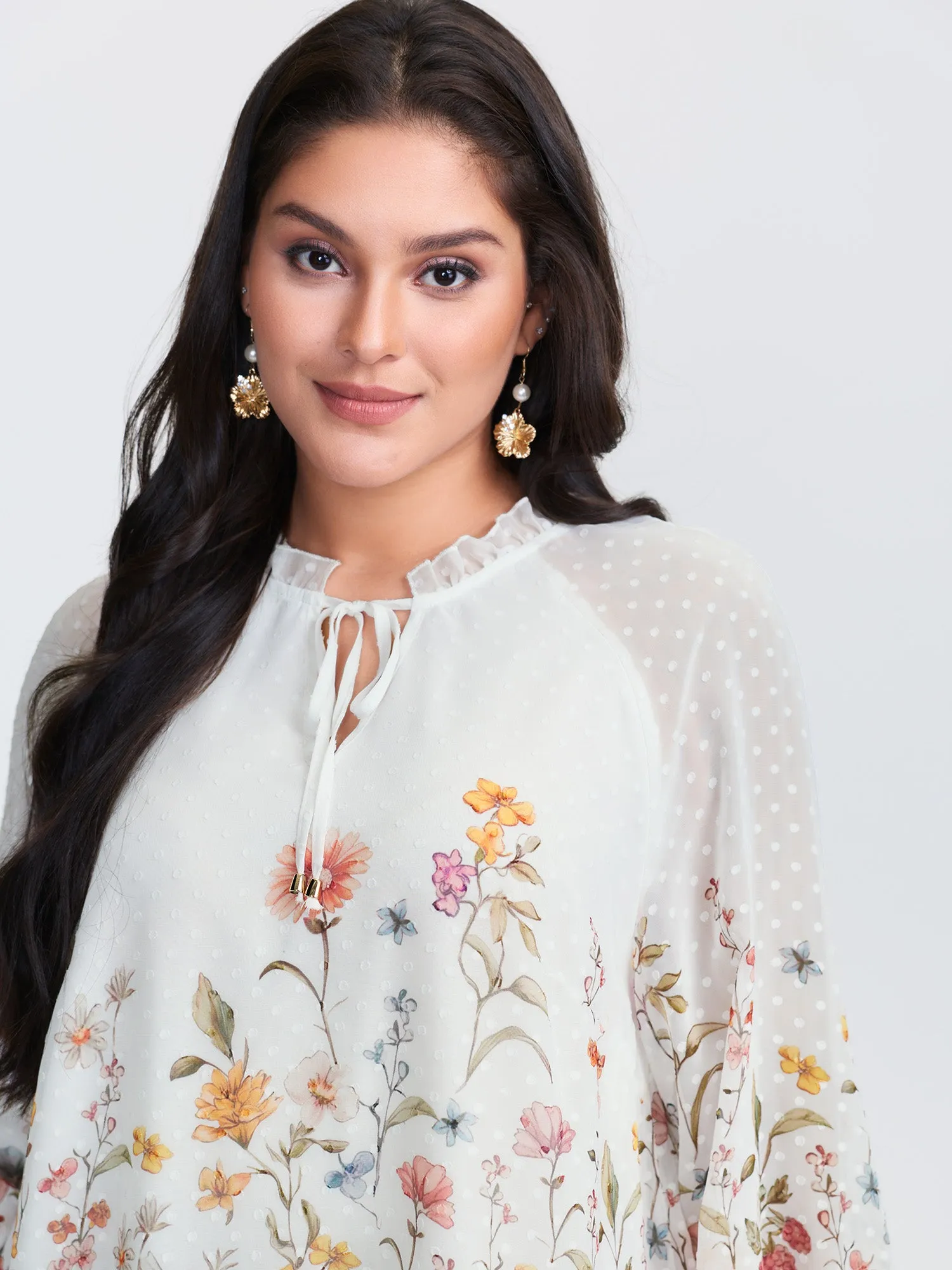 Floral Print Textured Ruffled Neckline Blouse sold by Bloomchic product image thumbnail 2