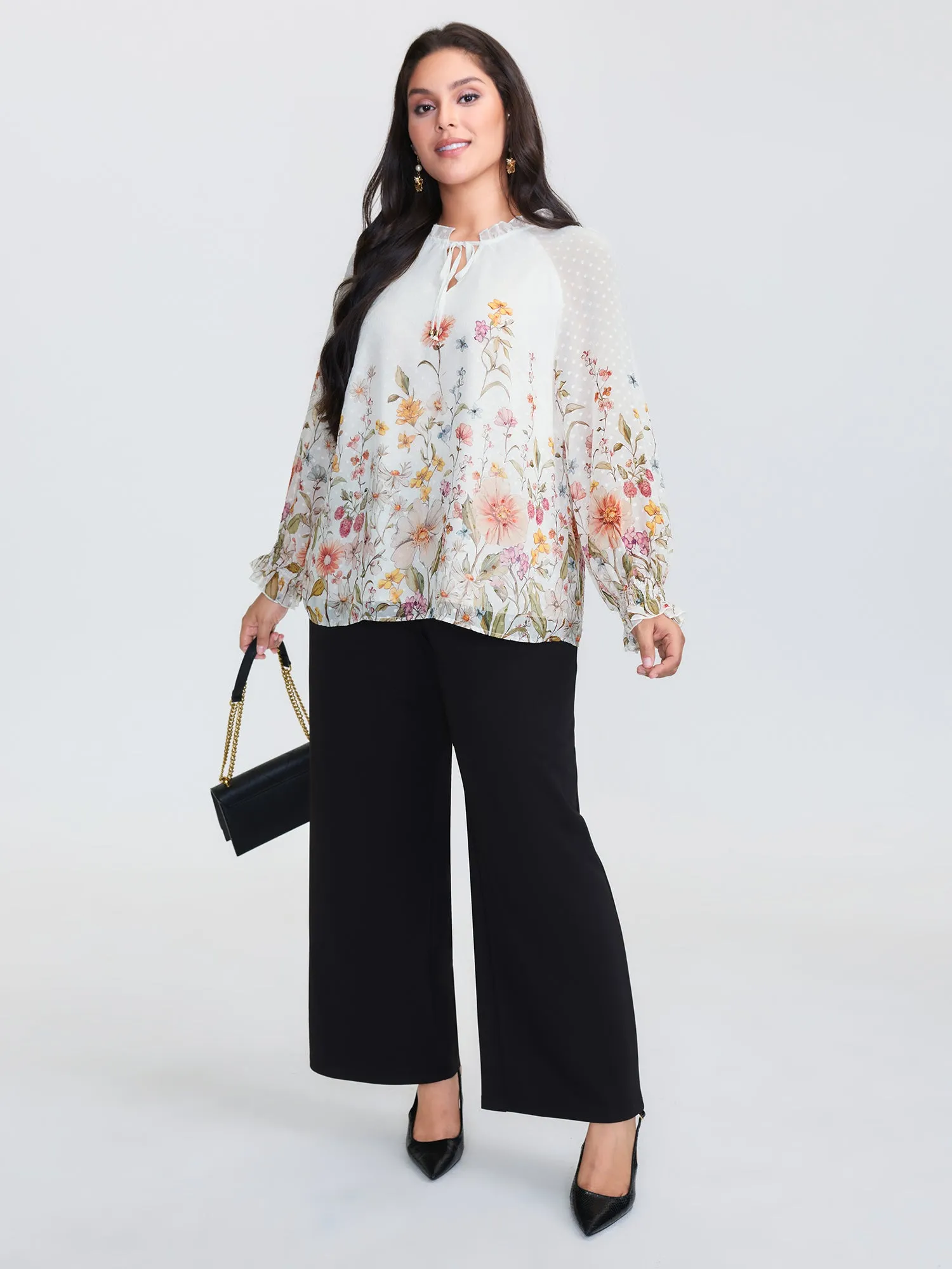 Floral Print Textured Ruffled Neckline Blouse sold by Bloomchic product image thumbnail 3