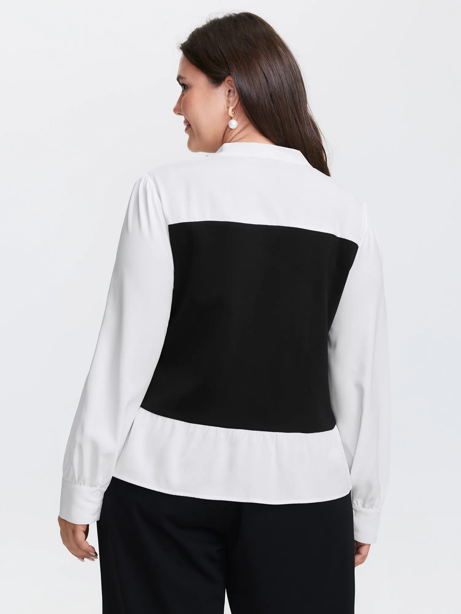 Colorblock Neckline Tie Layered Blouse sold by Bloomchic product image thumbnail 4