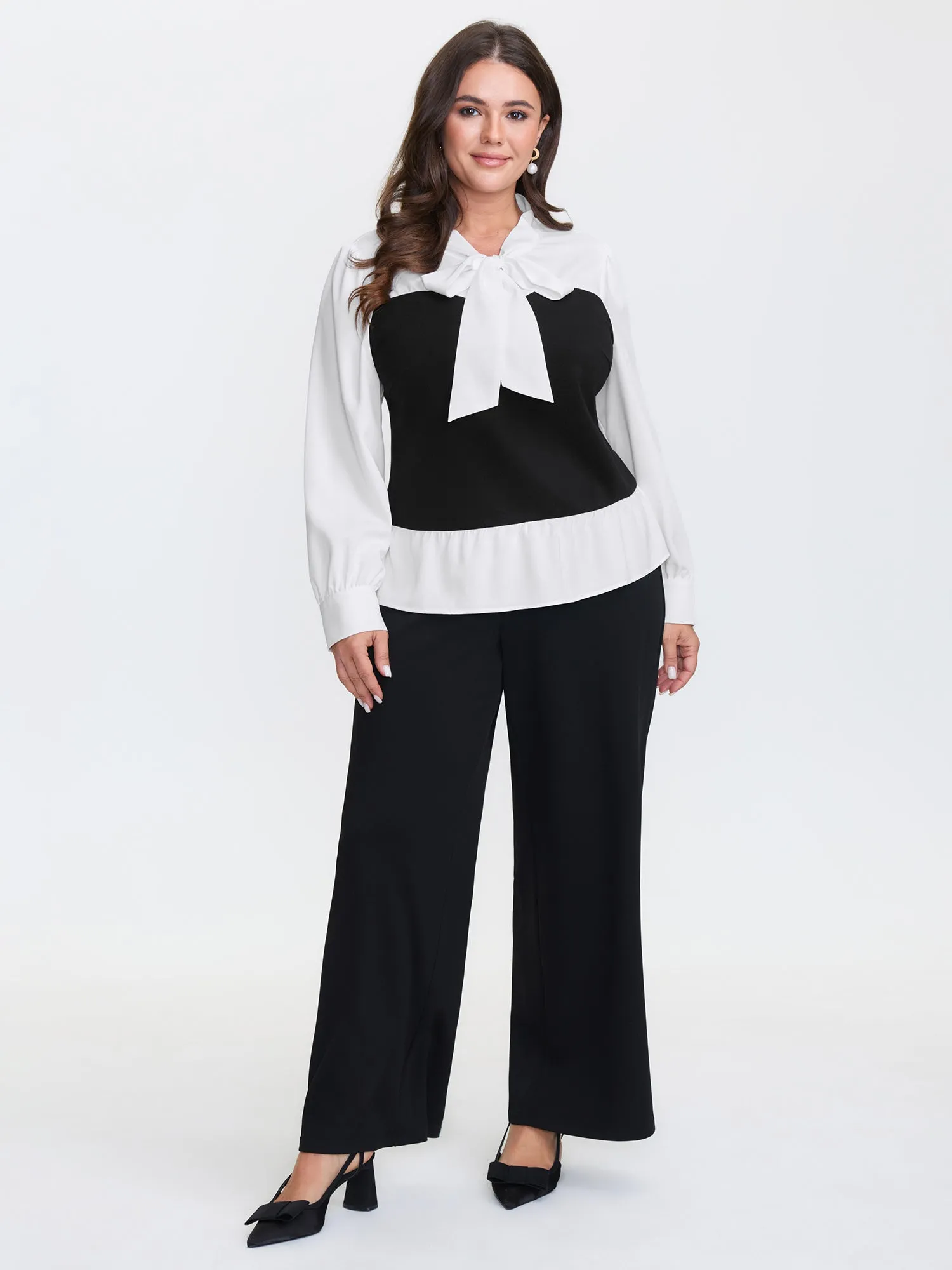 Colorblock Neckline Tie Layered Blouse sold by Bloomchic product image thumbnail 3
