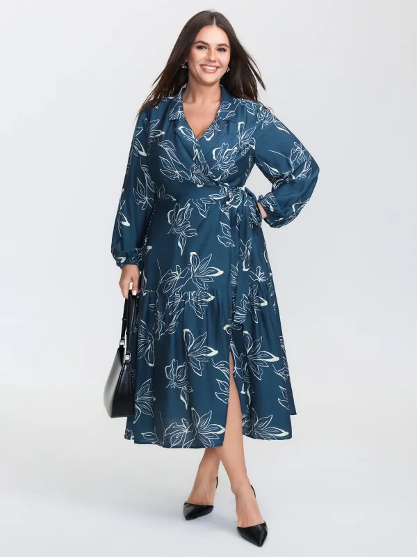 Silhouette Flower Print Wrap Neck Midi Dress made by Bloomchic