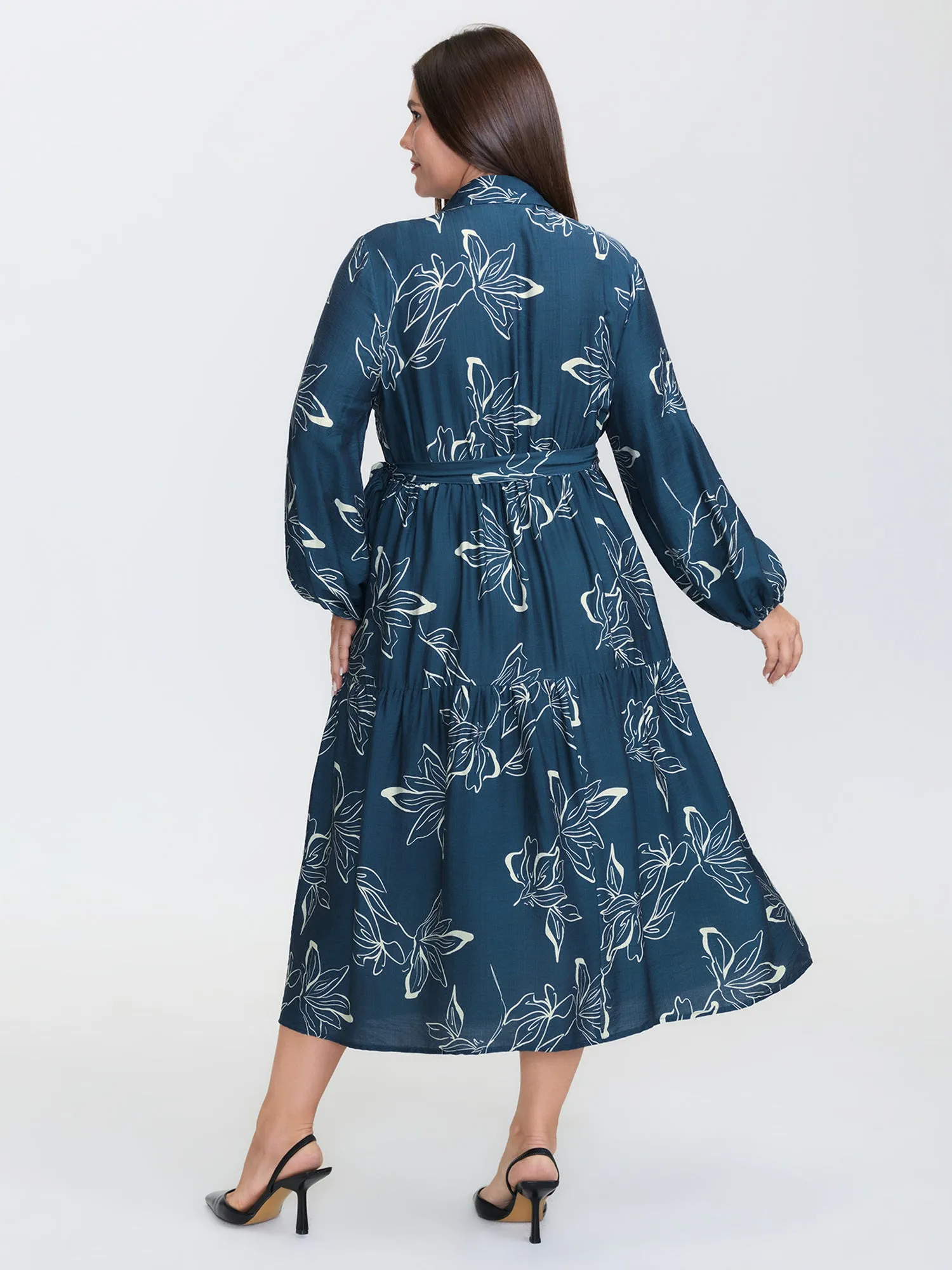 Silhouette Flower Print Wrap Neck Midi Dress sold by Bloomchic product image thumbnail 4