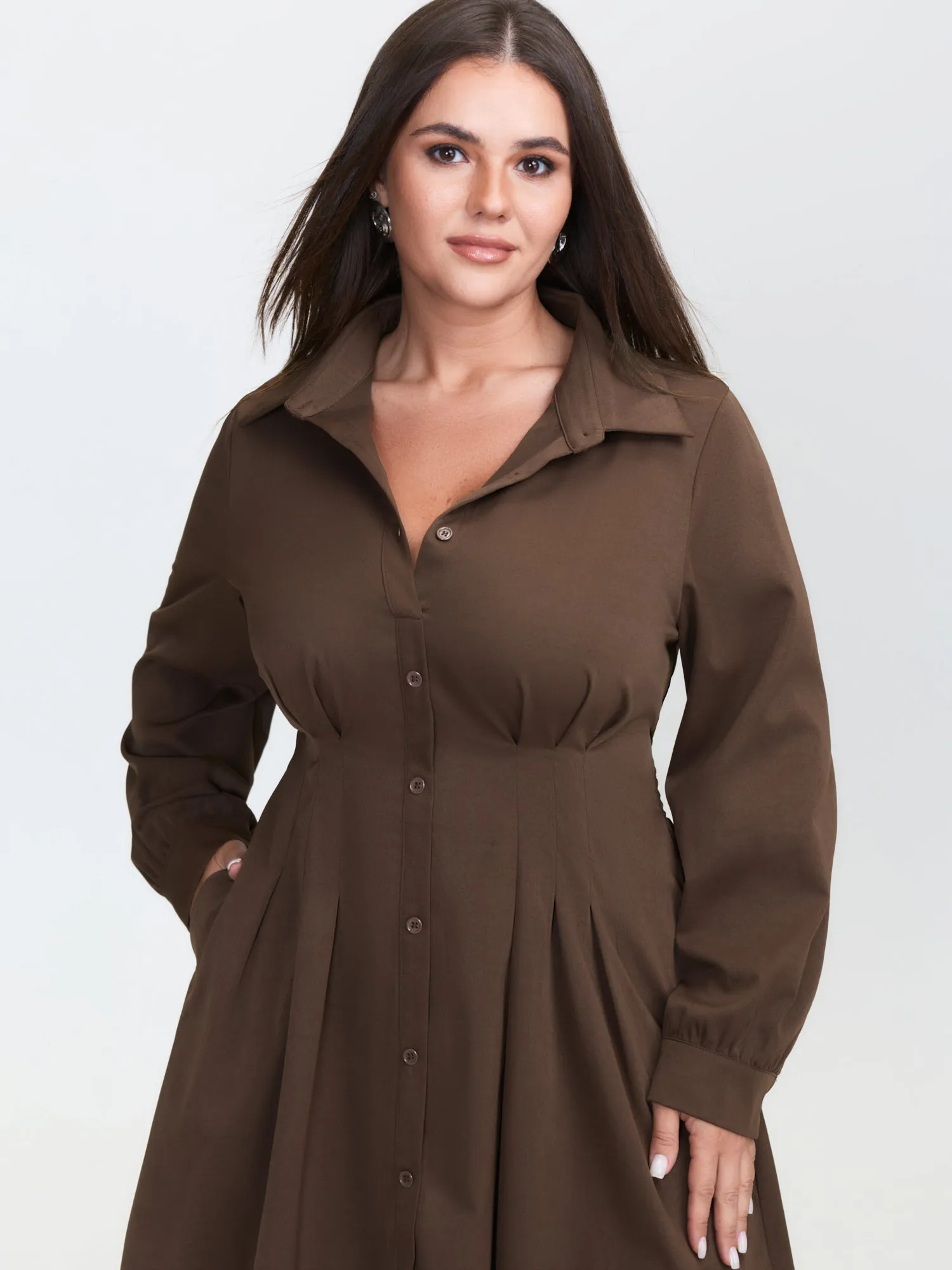 Plicated Cinched-Waist Shirt Midi Dress sold by Bloomchic product image thumbnail 3