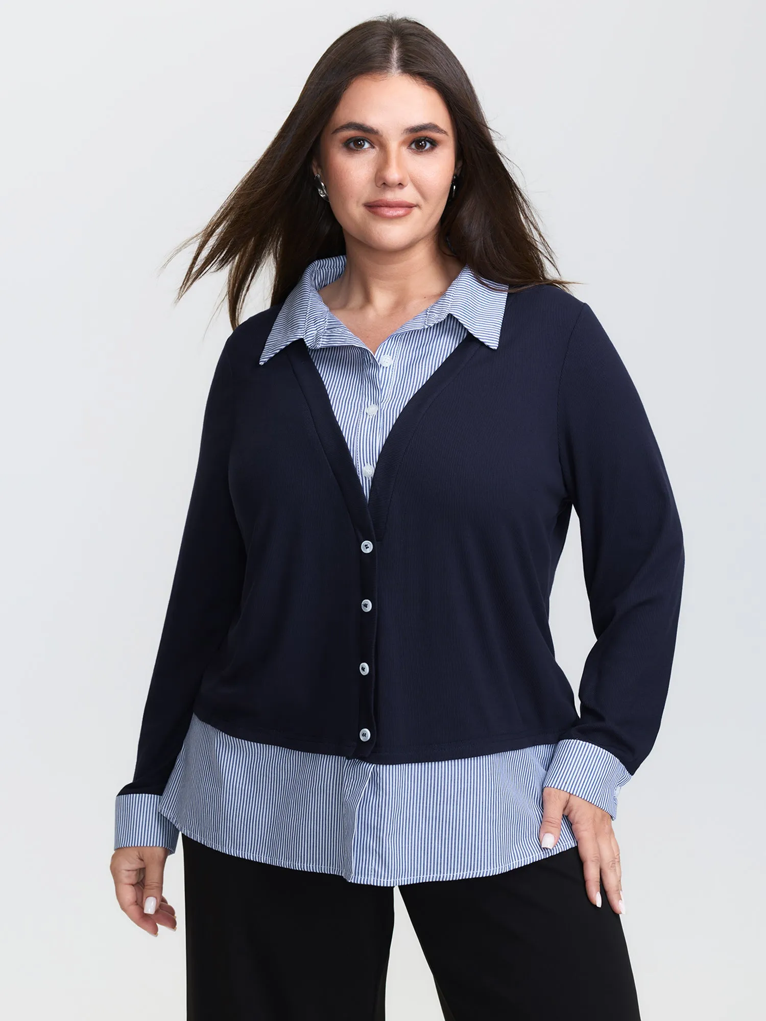 2-in-1 Color Contrast Woven T-Shirt sold by Bloomchic