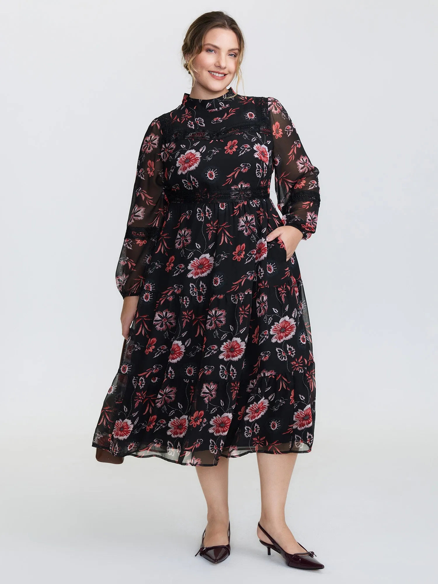Floral Print Lace High Neck Midi Dress sold by Bloomchic product image thumbnail 2