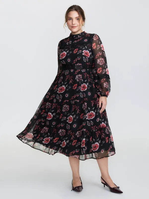 Floral Print Lace High Neck Midi Dress sold by Bloomchic