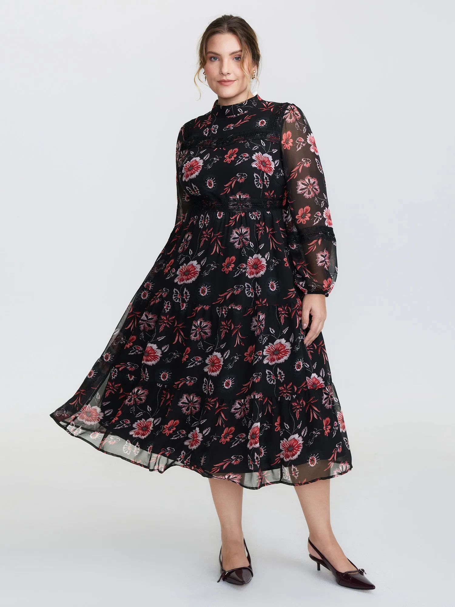 Floral Print Lace High Neck Midi Dress sold by Bloomchic