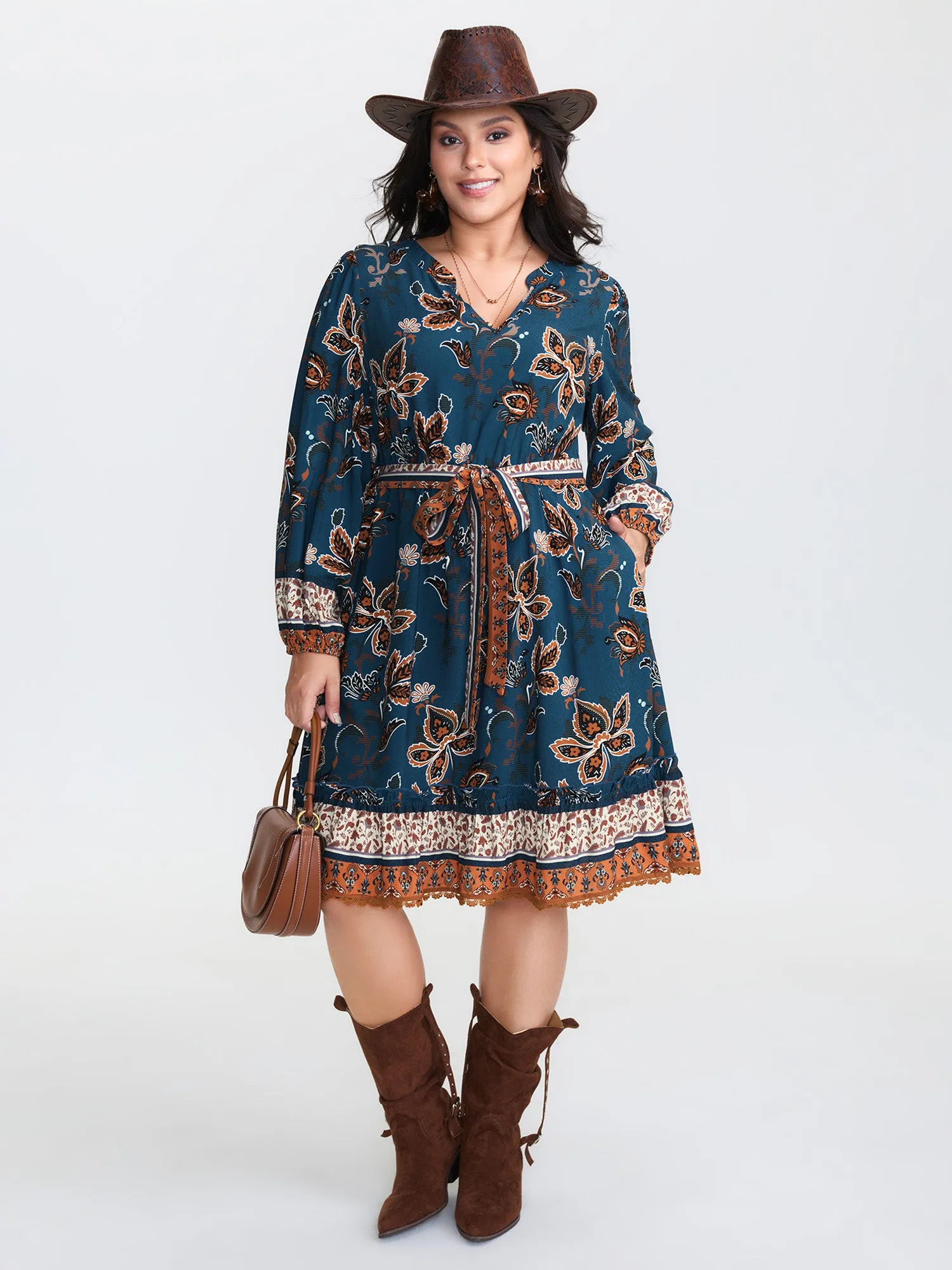 Floral Print Pockets Belted Waist Midi Dress sold by Bloomchic product image thumbnail 2