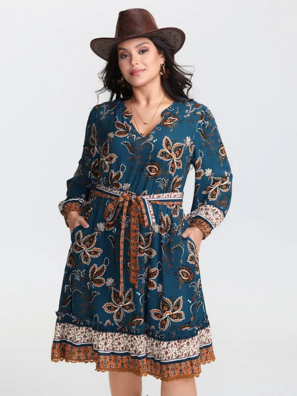 Floral Print Pockets Belted Waist Midi Dress sold by Bloomchic