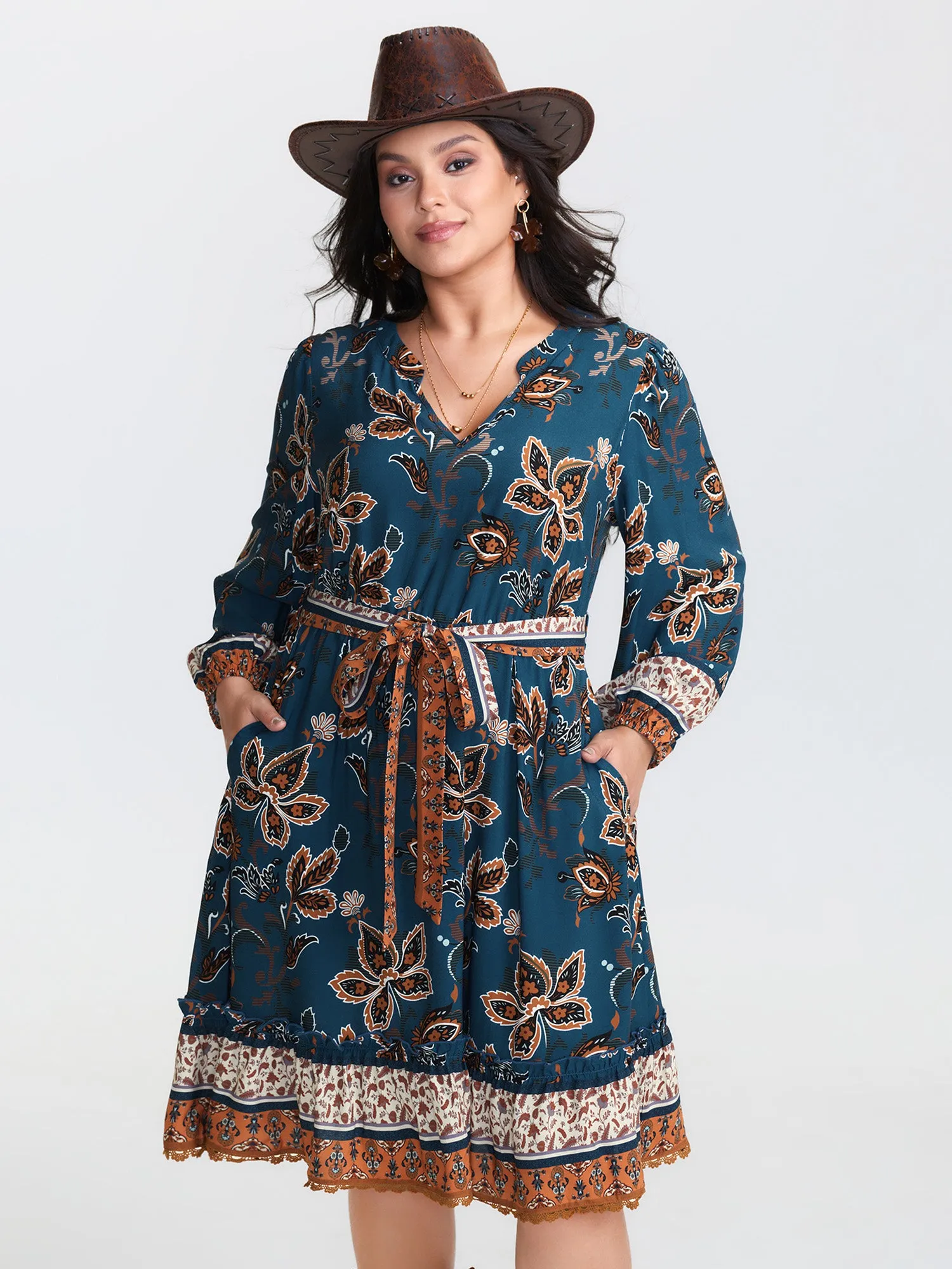 Floral Print Pockets Belted Waist Midi Dress sold by Bloomchic