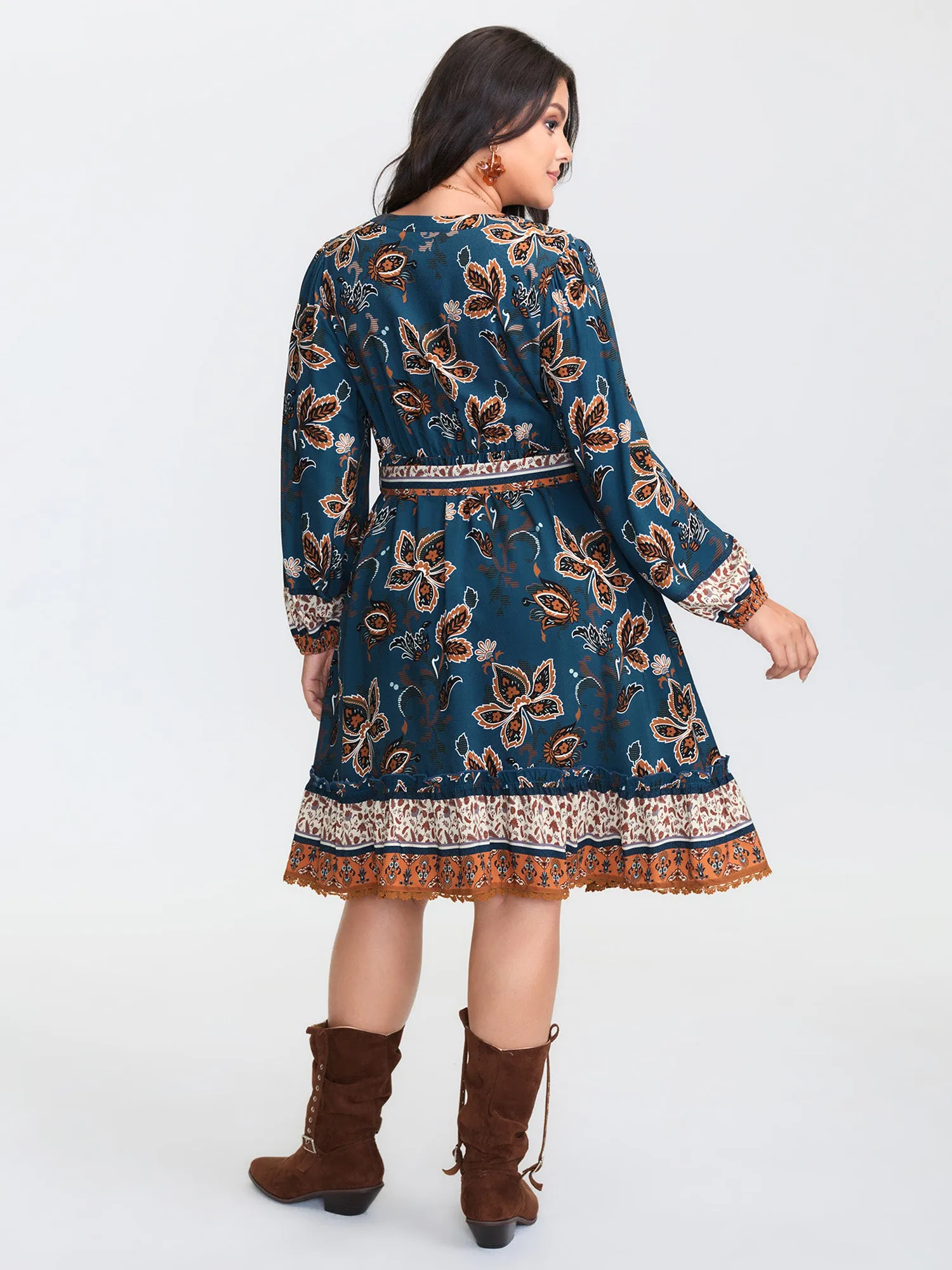 Floral Print Pockets Belted Waist Midi Dress sold by Bloomchic product image thumbnail 4