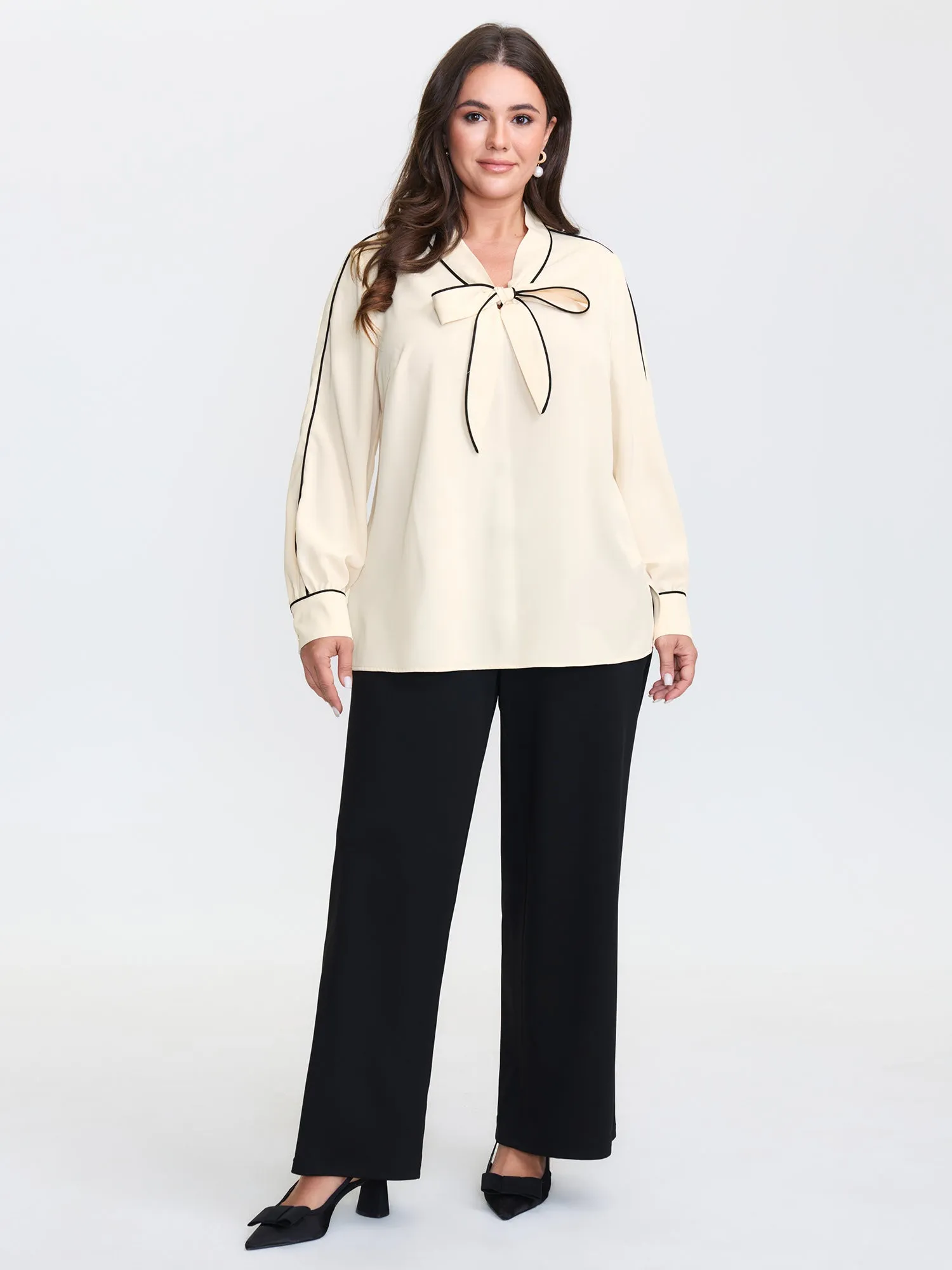 Bowknot Neckline Color Contrast Blouse sold by Bloomchic product image thumbnail 3