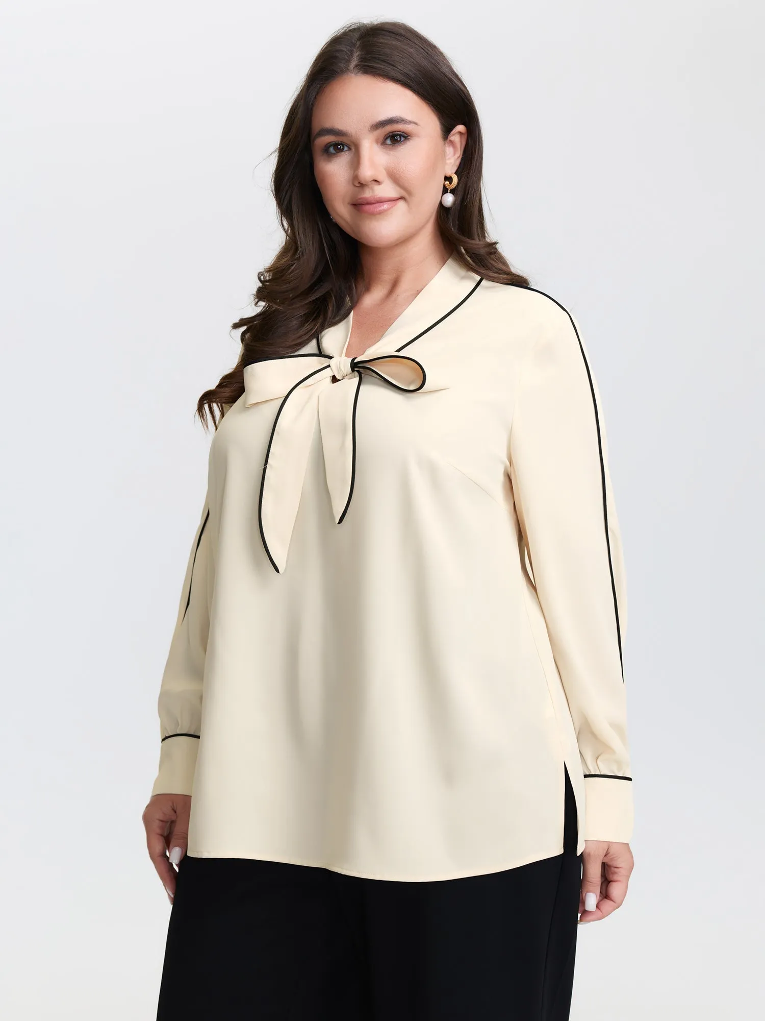 Bowknot Neckline Color Contrast Blouse sold by Bloomchic product image thumbnail 2