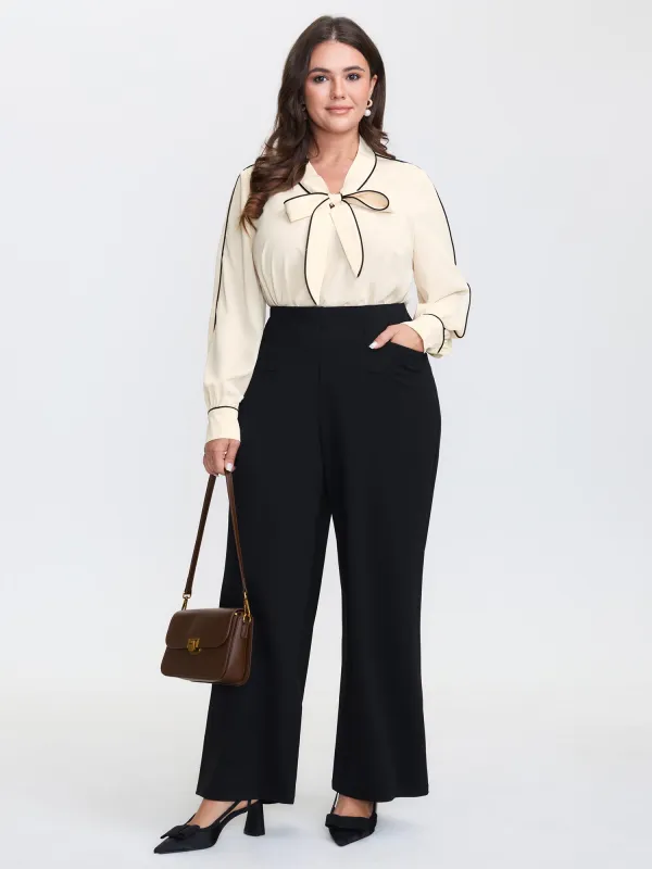 Bowknot Neckline Color Contrast Blouse sold by Bloomchic