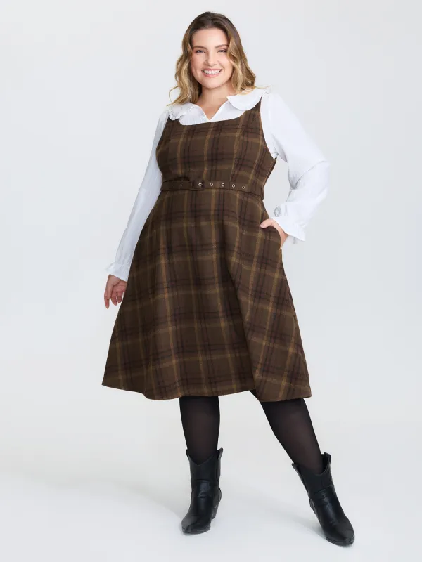 Plaid Pattern Adjustable Belt Midi Dress sold by Bloomchic
