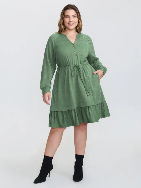 Washed Effect Tiered Drawstring Mini Dress sold by Bloomchic