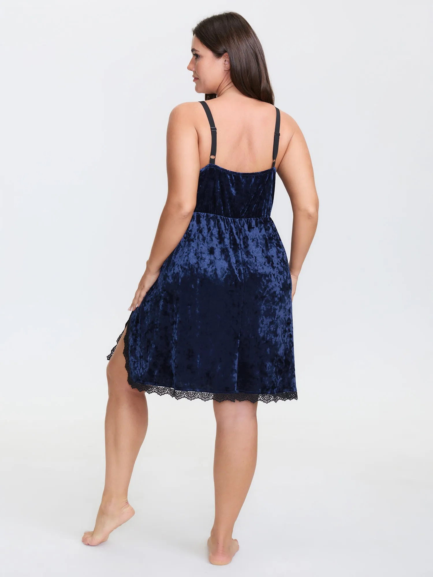 Velvet Lace Trim Adjustable Mini Sleep Dress sold by Bloomchic product image thumbnail 5