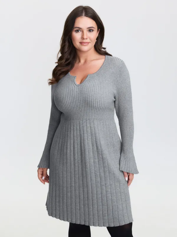 Supersoft Ribbed Split Neckline Flared Cuff Mini Dress sold by Bloomchic