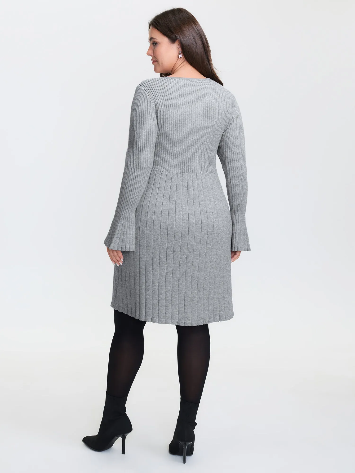 Supersoft Ribbed Split Neckline Flared Cuff Mini Dress sold by Bloomchic product image thumbnail 5