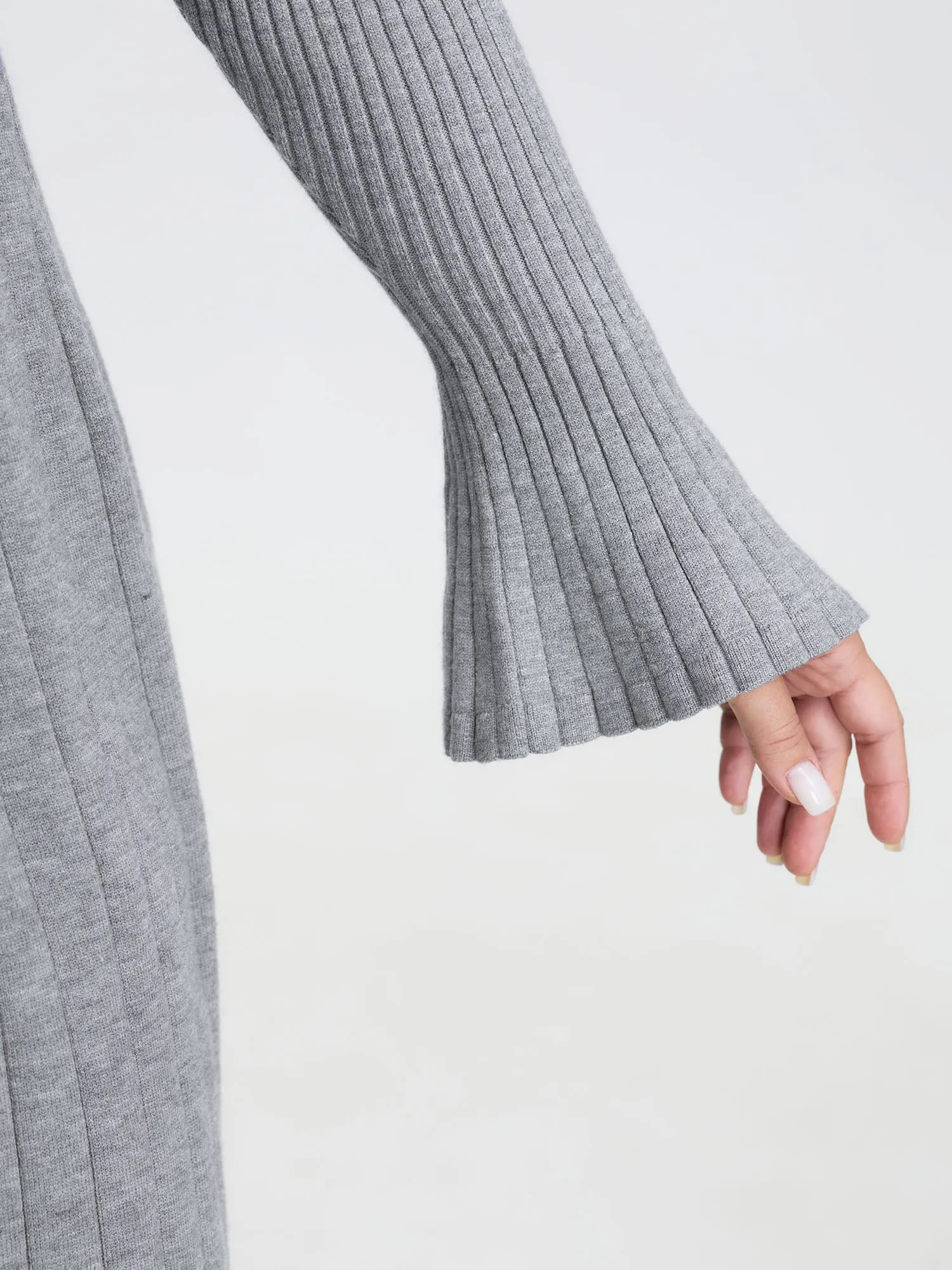 Supersoft Ribbed Split Neckline Flared Cuff Mini Dress sold by Bloomchic product image thumbnail 4