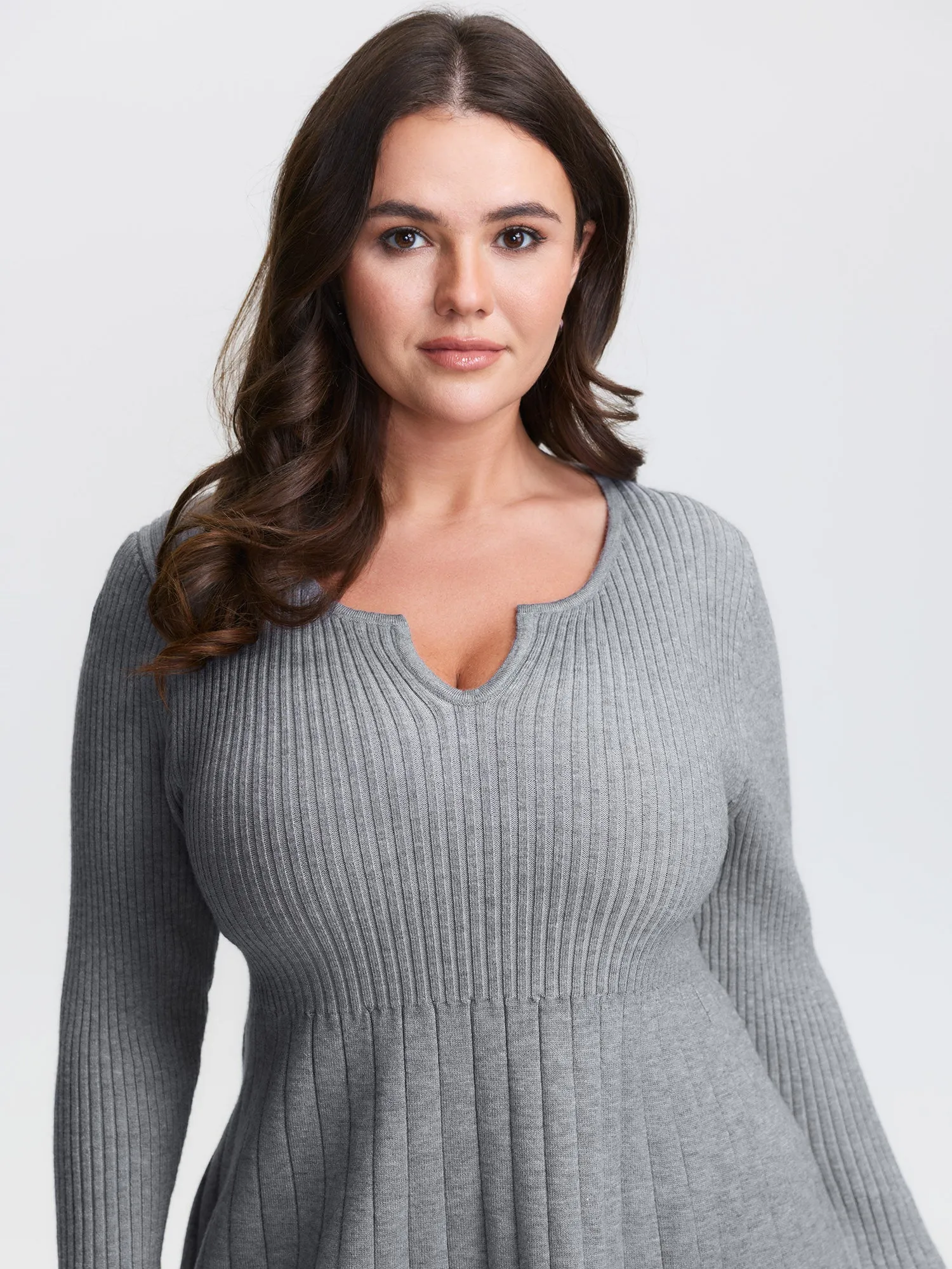 Supersoft Ribbed Split Neckline Flared Cuff Mini Dress sold by Bloomchic product image thumbnail 3