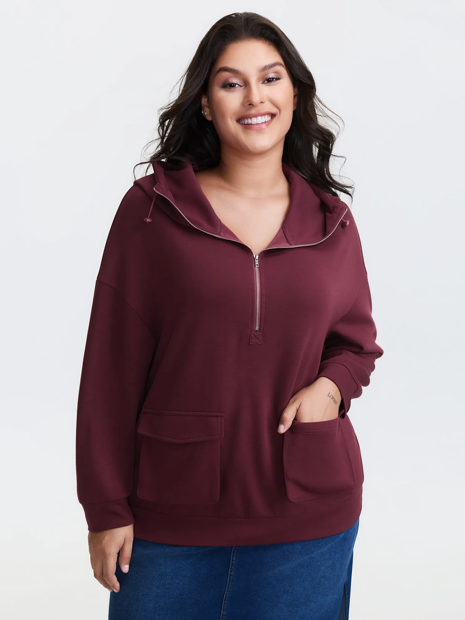 Supersoft Half Zipper High-Neck Hoodie sold by Bloomchic product image thumbnail 3