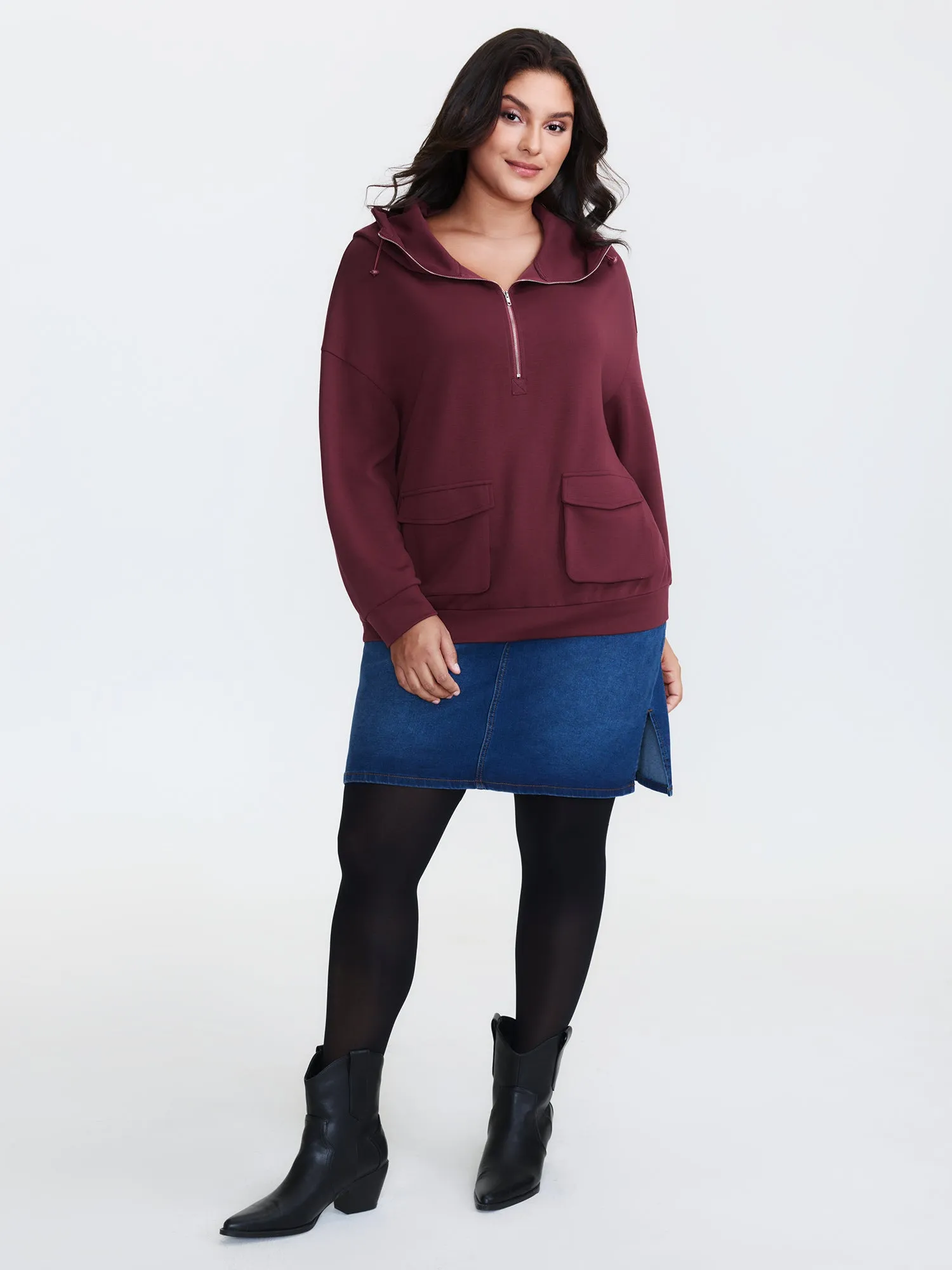 Supersoft Half Zipper High-Neck Hoodie sold by Bloomchic product image thumbnail 2