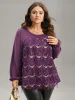 Sequin Tassel Trim Patchwork Lantern Sleeve Blouse sold by Bloomchic