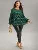 Sequin Tassel Trim Patchwork Lantern Sleeve Blouse sold by Bloomchic
