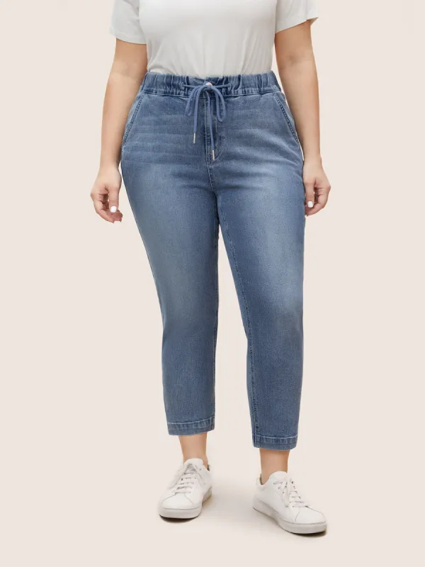 Vintage Drawstring High Stretch Light Wash Jeans sold by Bloomchic