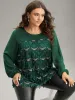 Sequin Tassel Trim Patchwork Lantern Sleeve Blouse sold by Bloomchic