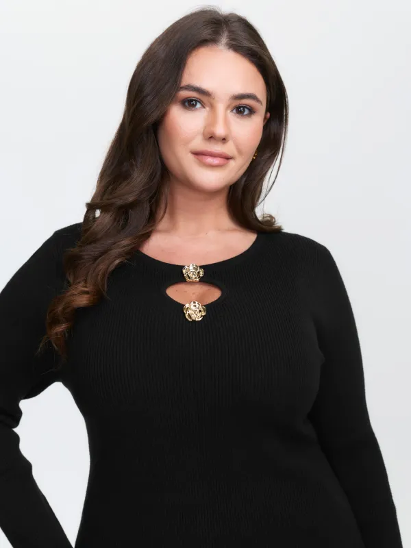 Metallic Floral Detail Cut-Out Pullover sold by Bloomchic