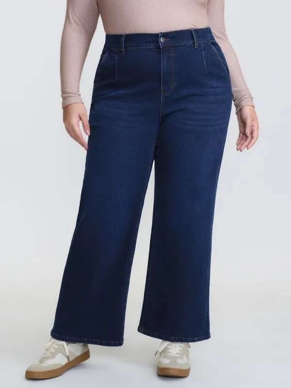 Mid-Rise Elastic Waistband Wide-Leg Jeans made by Bloomchic