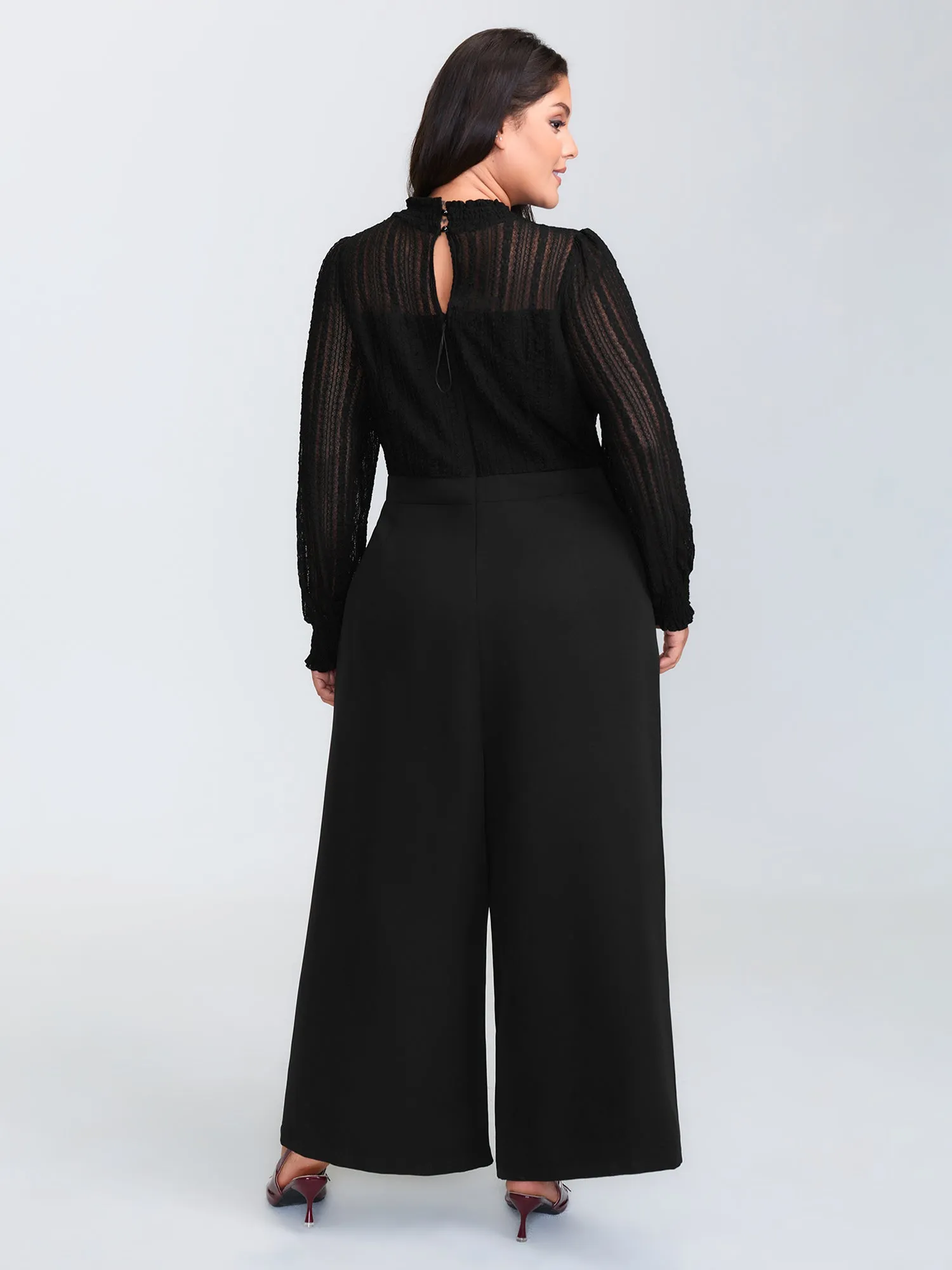 Geometric Lace Trim Sheer Wide-Leg Jumpsuit sold by Bloomchic product image thumbnail 4