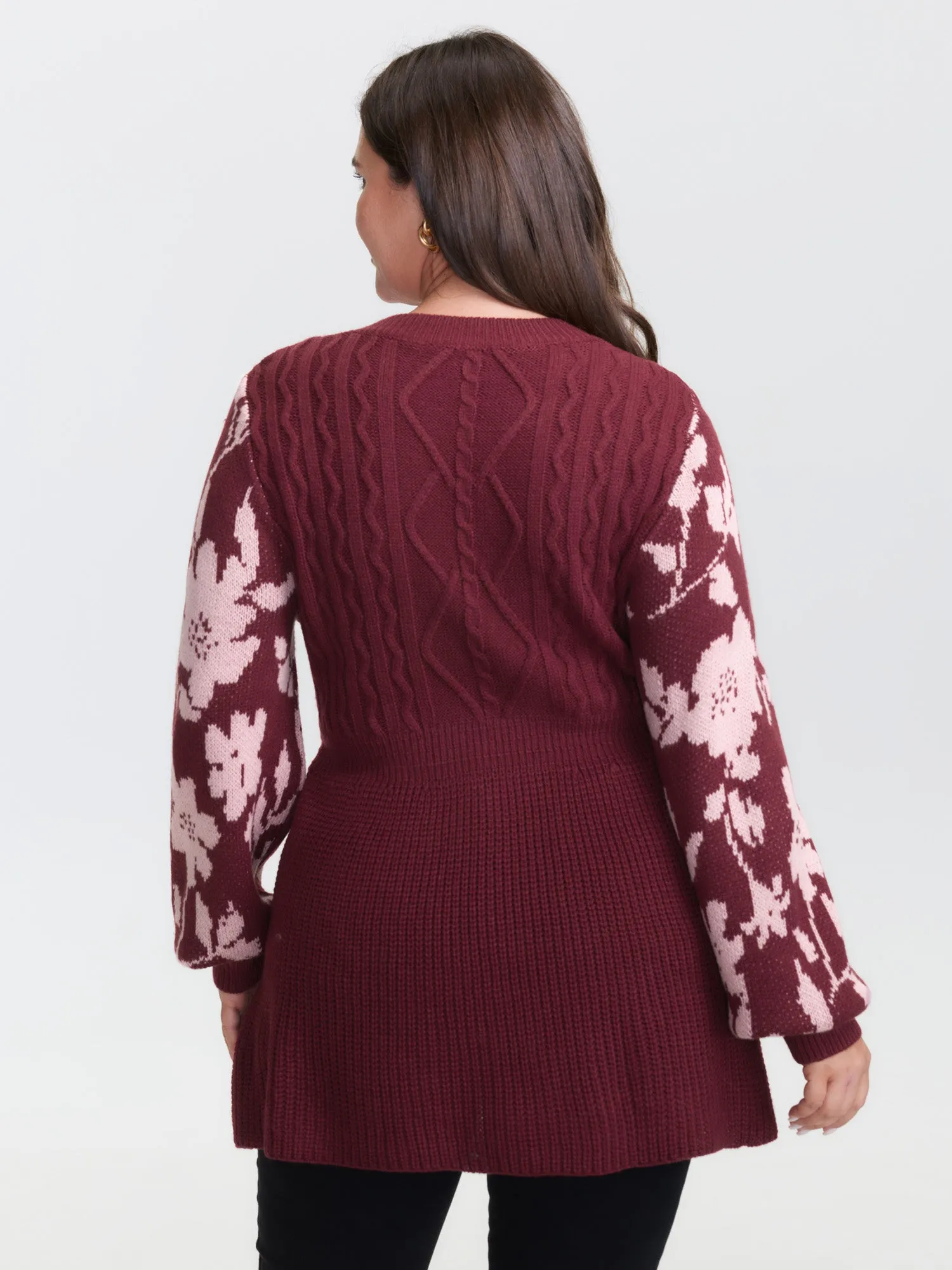 Cableknit Floral Cinched-Waist Pullover sold by Bloomchic product image thumbnail 3