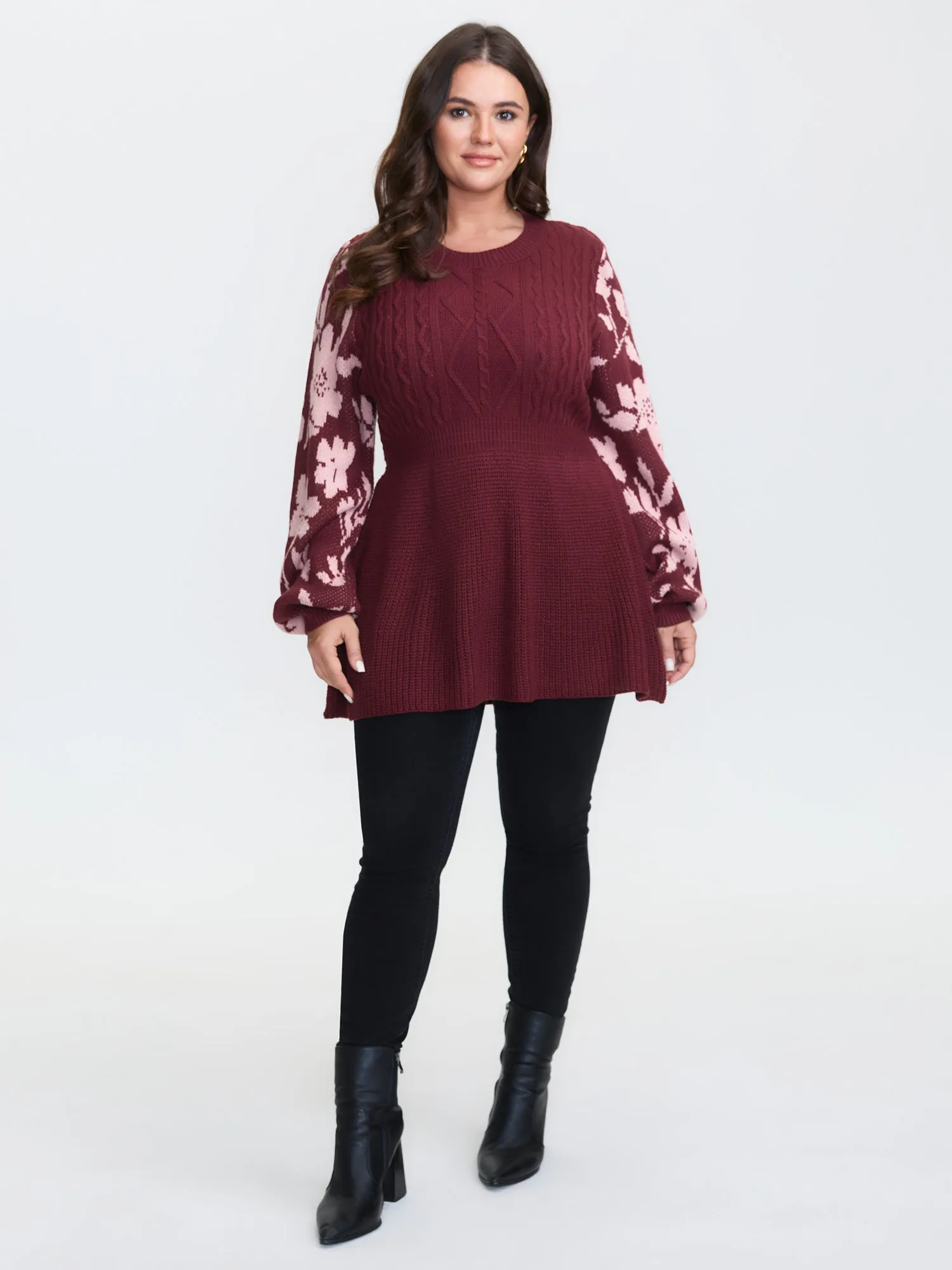 Cableknit Floral Cinched-Waist Pullover sold by Bloomchic product image thumbnail 2