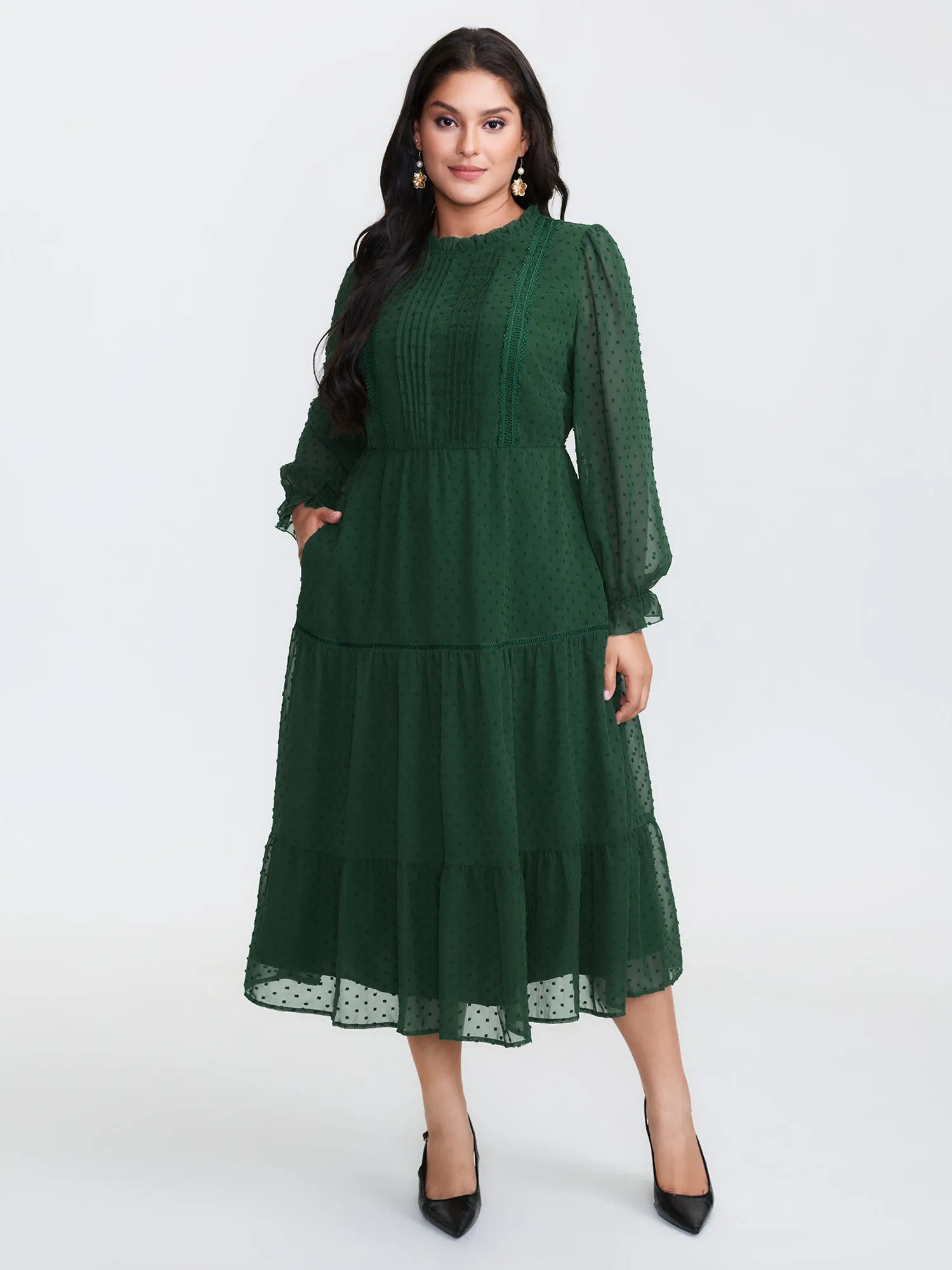 Textured Tiered Ruffled Neckline Midi Dress sold by Bloomchic product image thumbnail 3