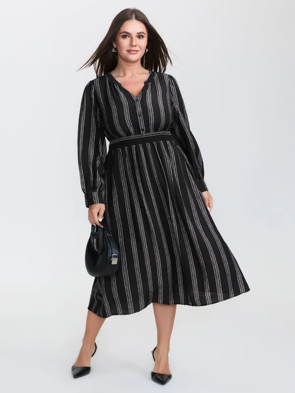 Monochrome Stripe Button Detail Midi Dress sold by Bloomchic