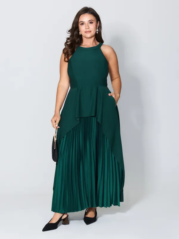 Layered Pleated Skirt Sleeveless Maxi Dress sold by Bloomchic